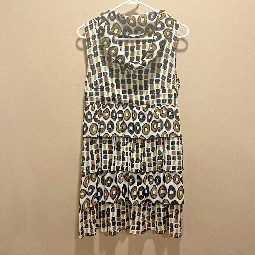 Heteroclite Women's Geometric Cowl Neck Tank Dress Black White Green T40 Tiered